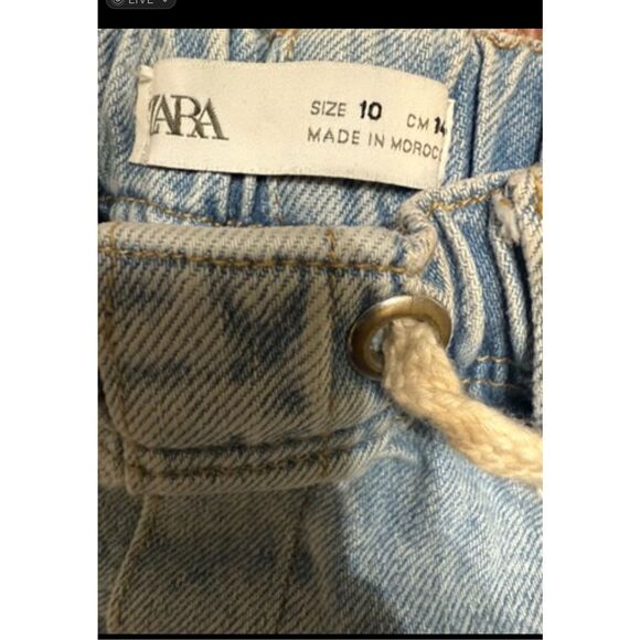 ZARA Girls Fringe Hem Elastic Waist Faded Denim Jean Shorts Light Blue Size 10 - Picture 7 of 7